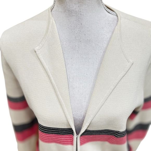 Talbots Cream Knit pink black stripe Sweater jacket hand pockets size large - Picture 5 of 11